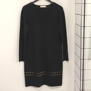 Tory Burch Navy Blue Harley Merino Wool Blend Long Sleeve Grommet Sweater